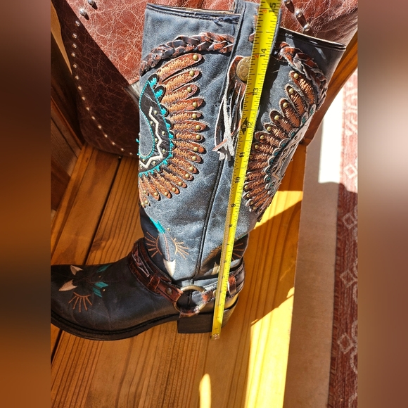 Corral Blue Leather Boots Southwestern Style - Picture 7 of 7